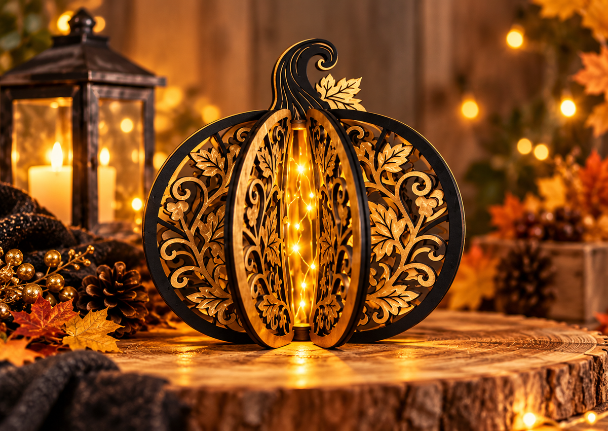 Citrouille décorative lumineuse en bois