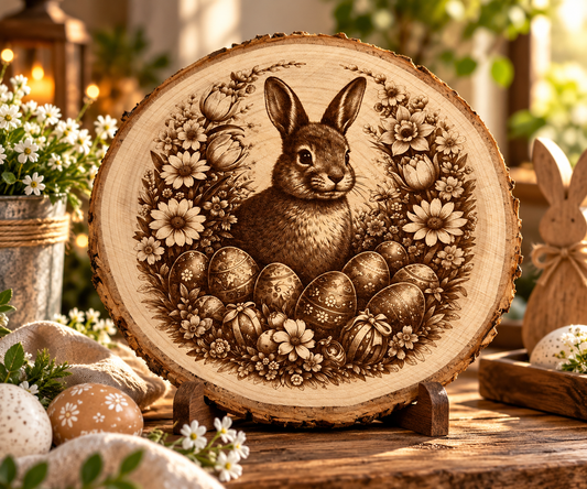 Rondin en bois gravé Pâques