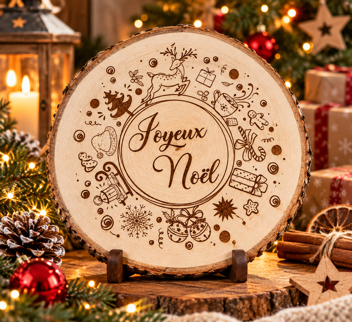 Rondin gravé Joyeux Noël