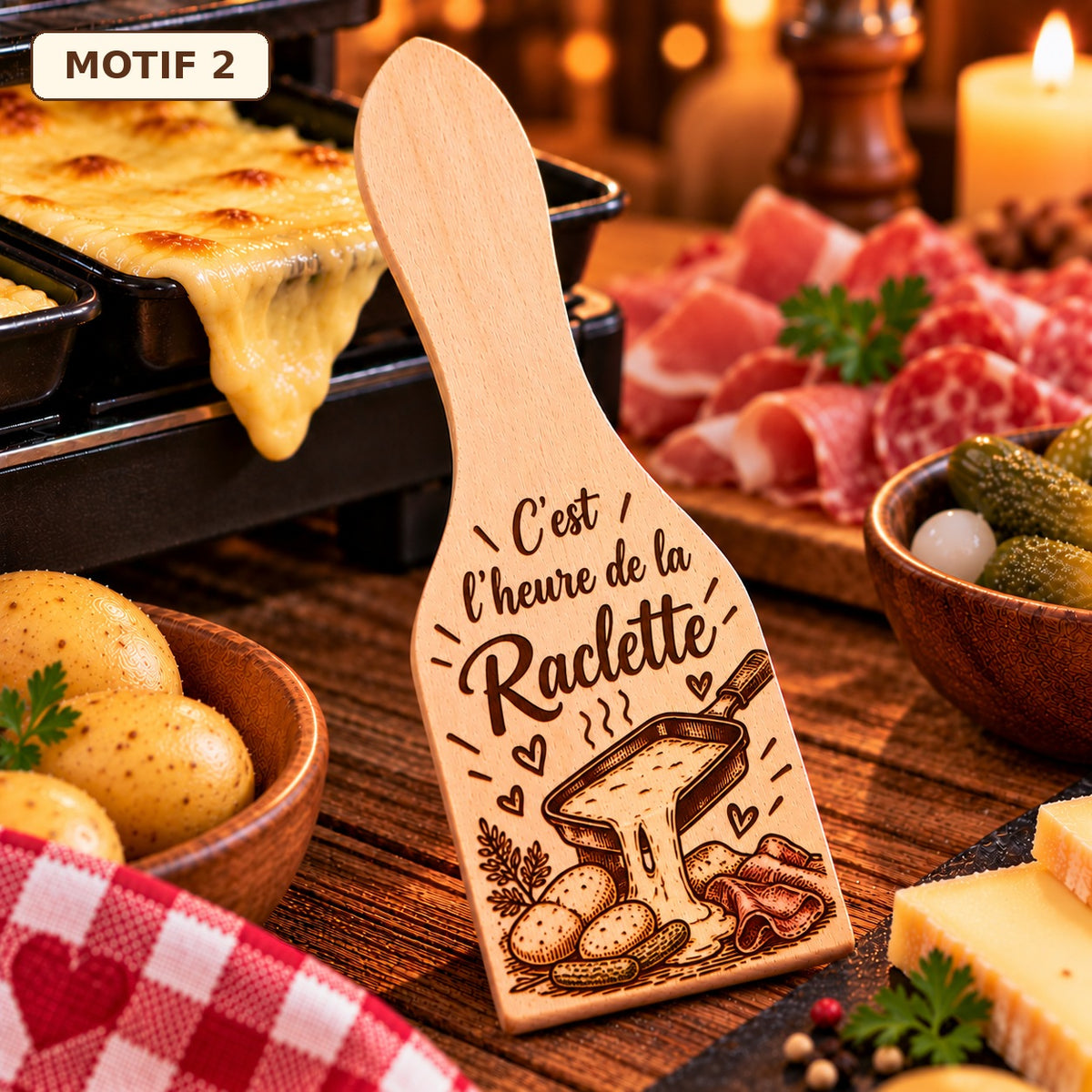 Lot de 6 spatules à raclette – Motifs au choix