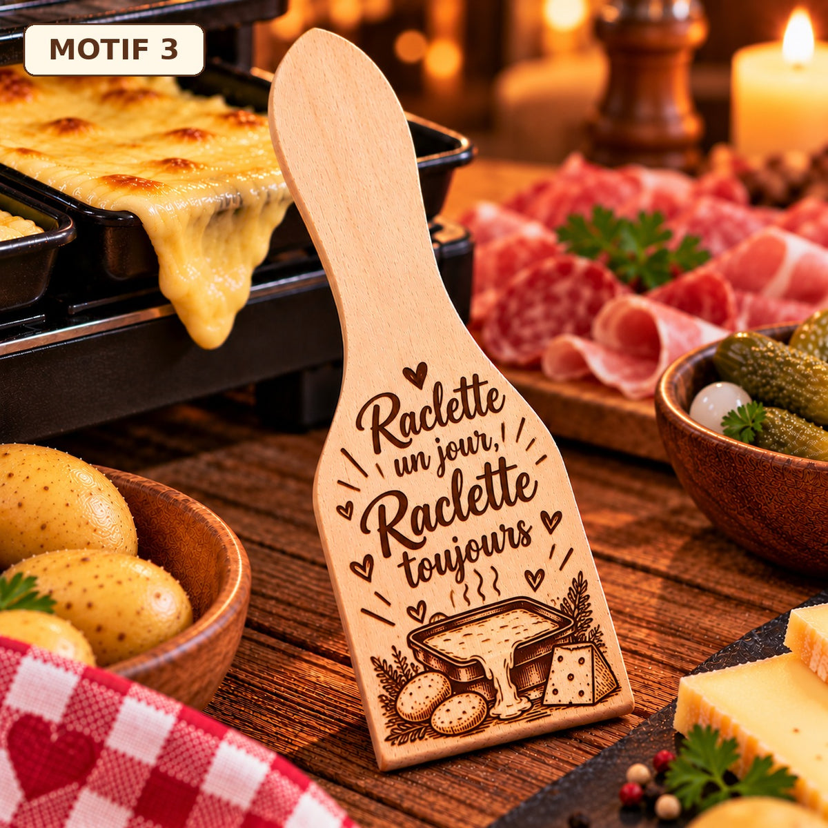 Lot de 6 spatules à raclette – Motifs au choix