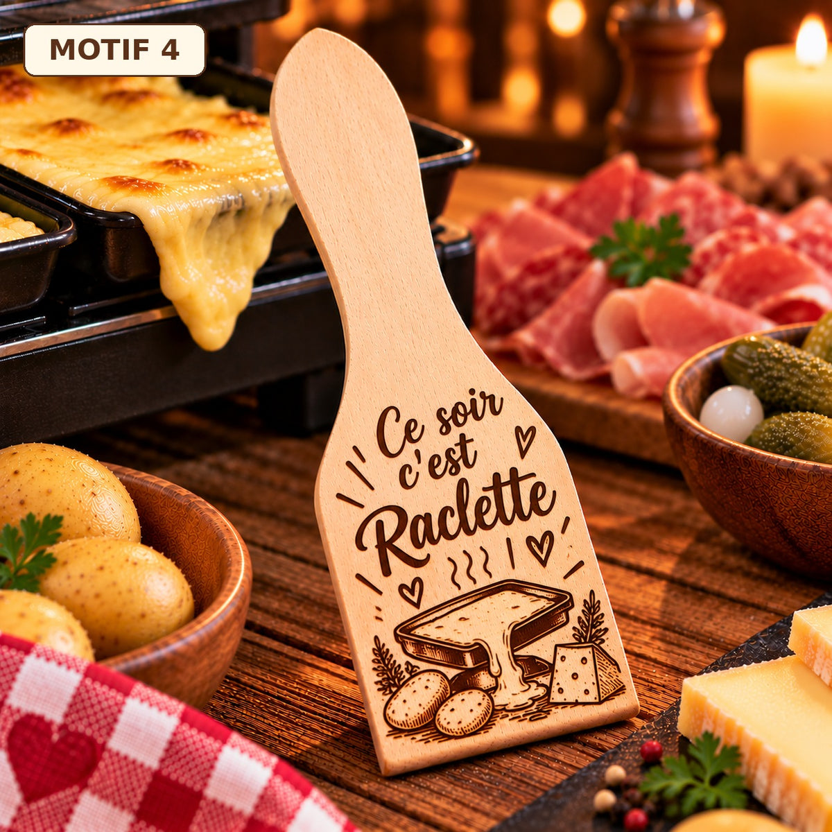 Lot de 6 spatules à raclette – Motifs au choix