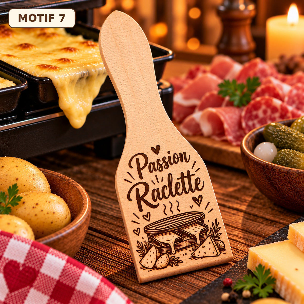 Lot de 6 spatules à raclette – Motifs au choix