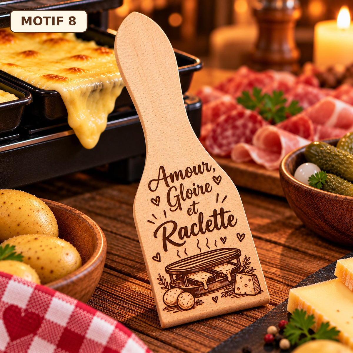 Lot de 6 spatules à raclette – Motifs au choix