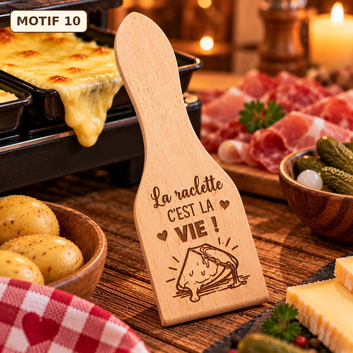 Lot de 6 spatules à raclette – Motifs au choix
