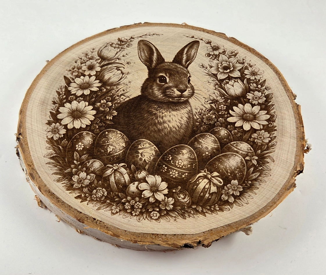Rondin en bois gravé Pâques