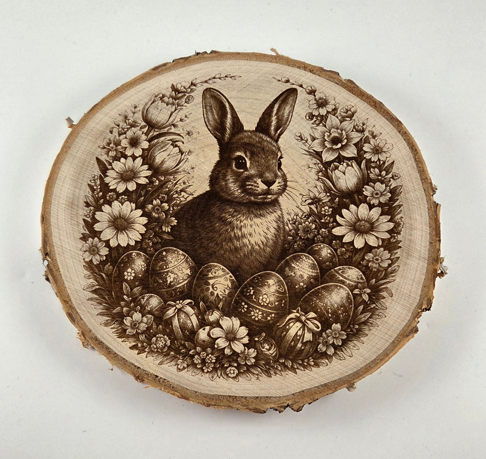 Rondin en bois gravé Pâques