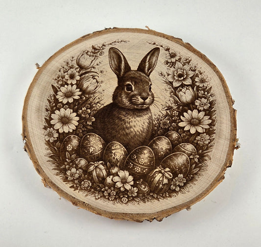 Rondin en bois gravé Pâques